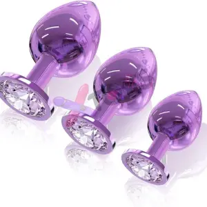 3 PCS Metal Crystal Butt Plug Set – Purple