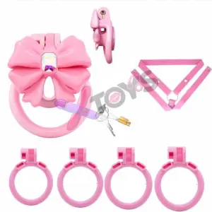Bow Tie Male Chastity Cage – 4 Rings Pink